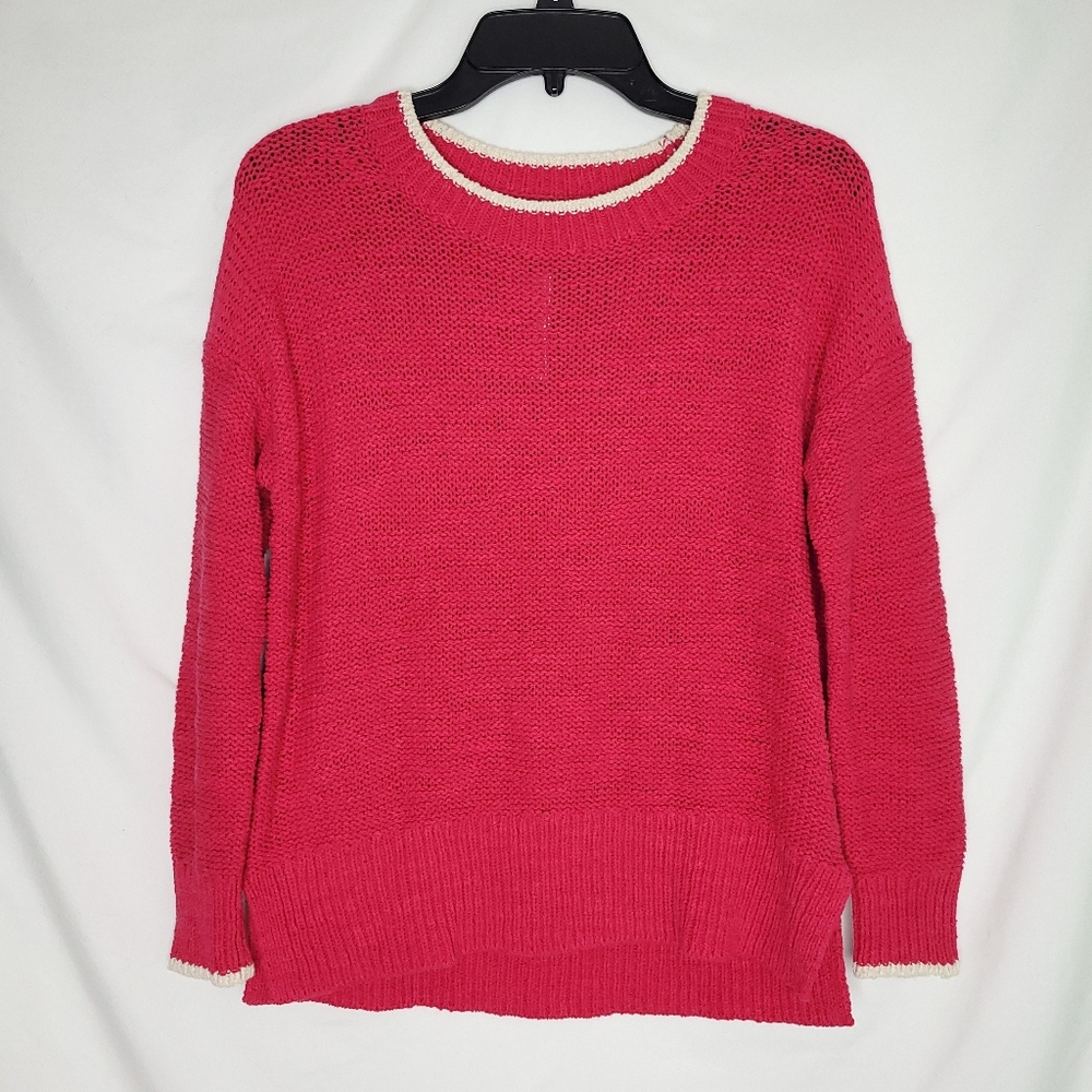 J CREW Pink & White Trim Women's Pullover Crewneck Long Sleeve Sweater XS (NWT)